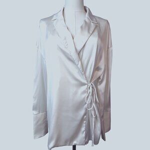 2/$30 ZARA Small Satin Wrap Blouse Off White